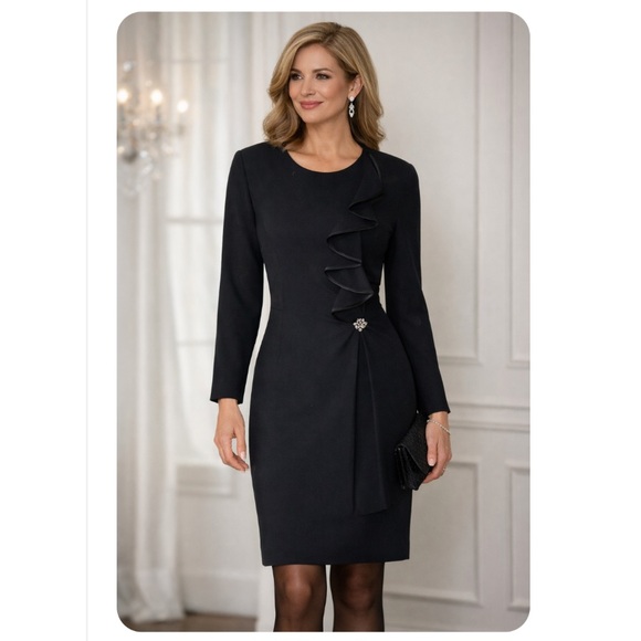 Kasper Dresses & Skirts - KASPER A.S.L.Kasper Black Embellished Long Sleeve Sheath Dress SIZE M